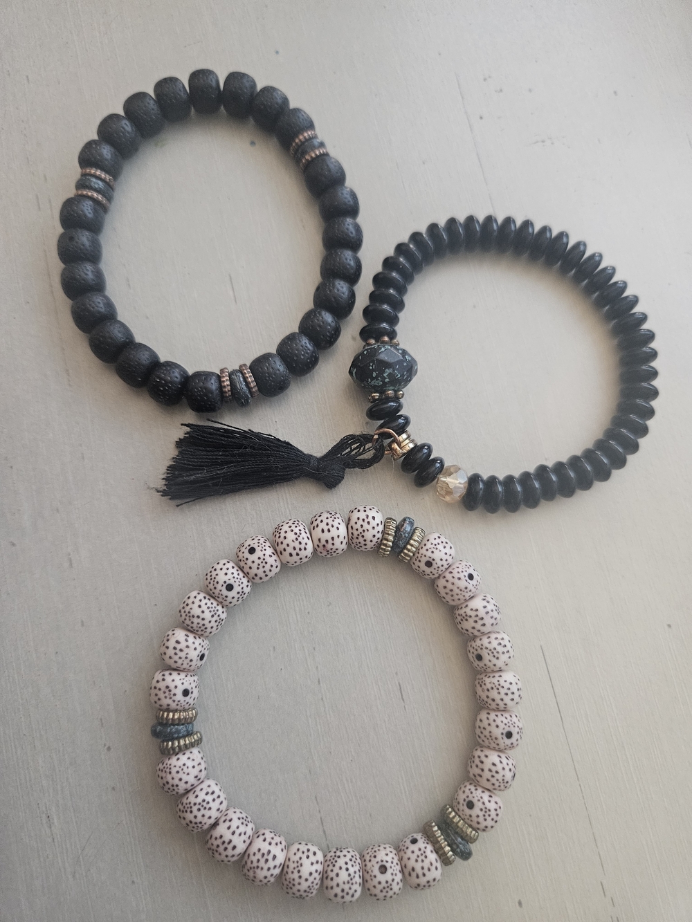 Black and White Beaded Stretch Bracelet Set - Women Jewelry